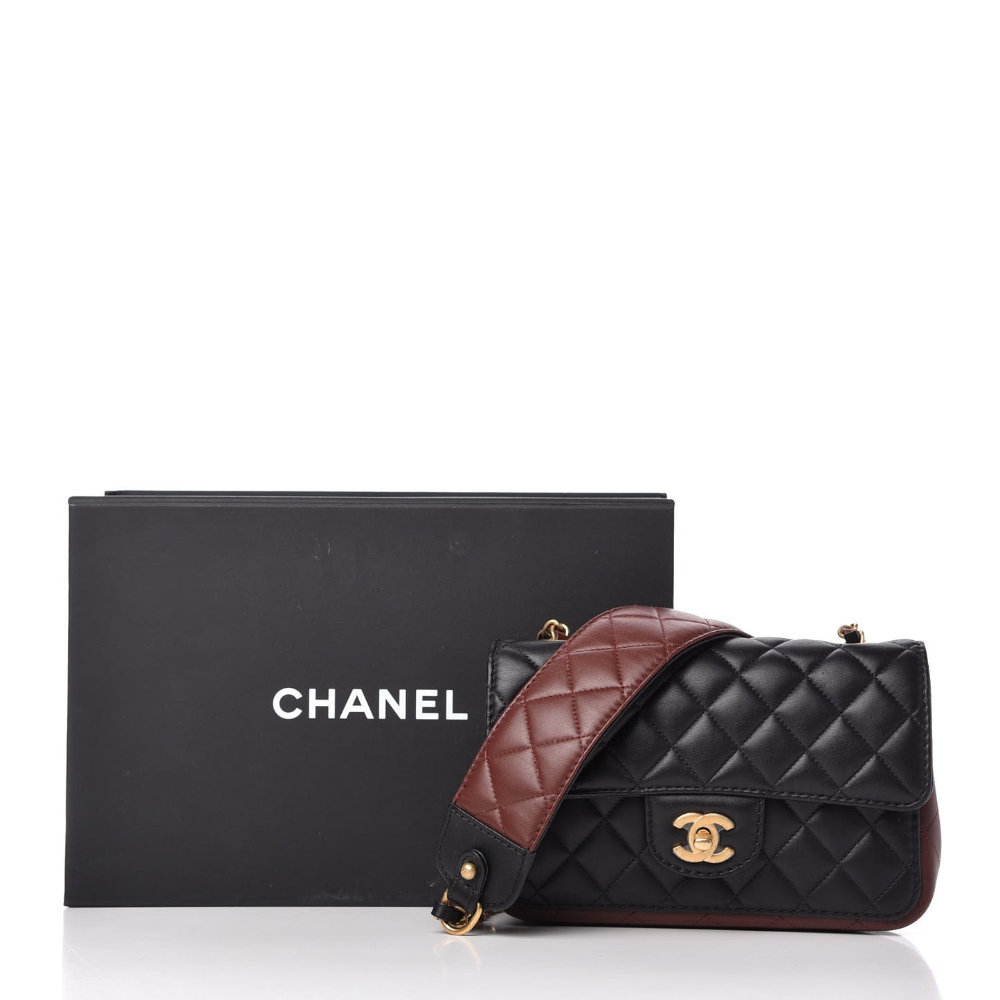 Calfskin Quilted Small Strap Into Flap Bag Black Brown