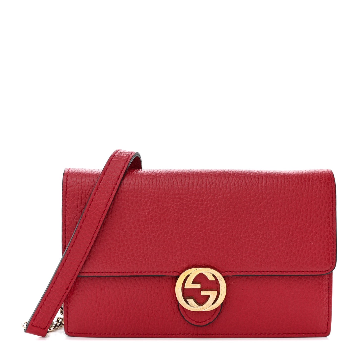 Dollar Calfskin Interlocking G Chain Wallet Red
