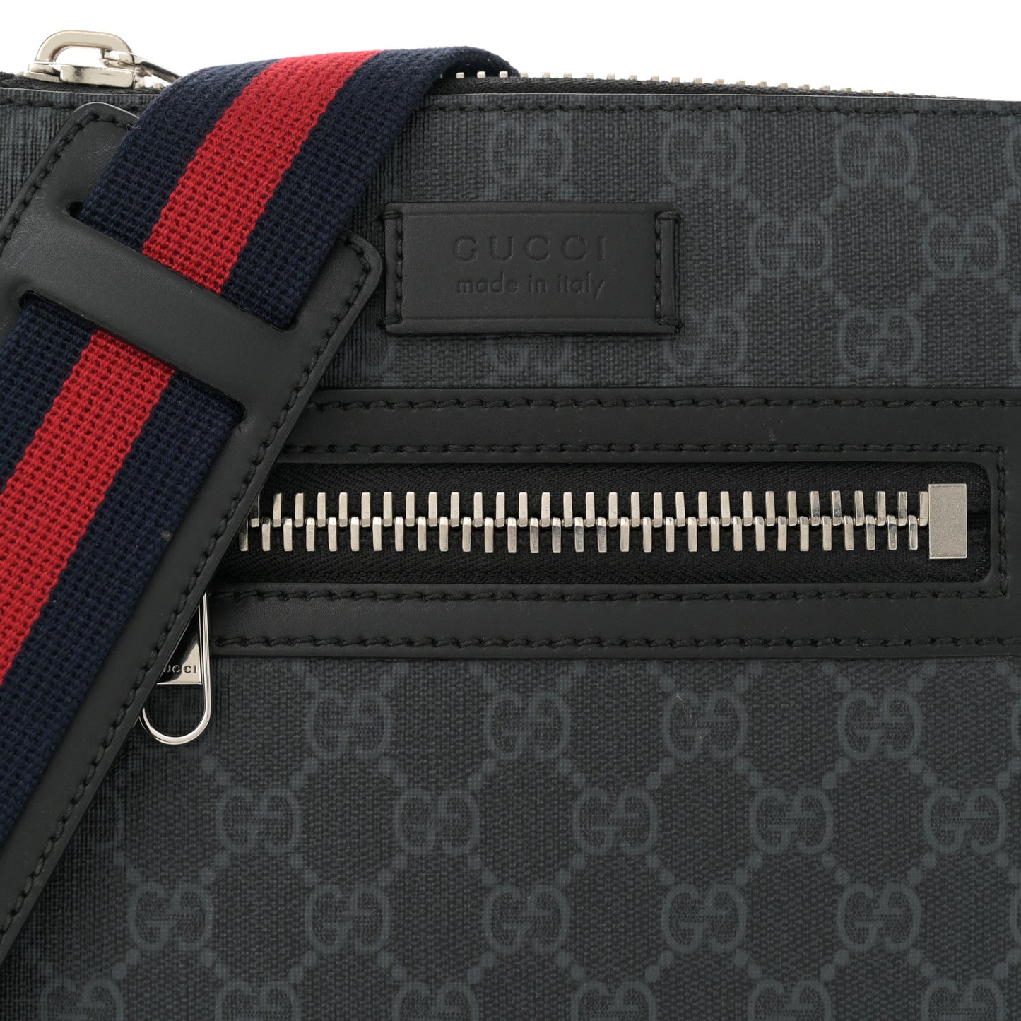 GG Supreme Monogram Web Small Flat Messenger Bag Black Grey