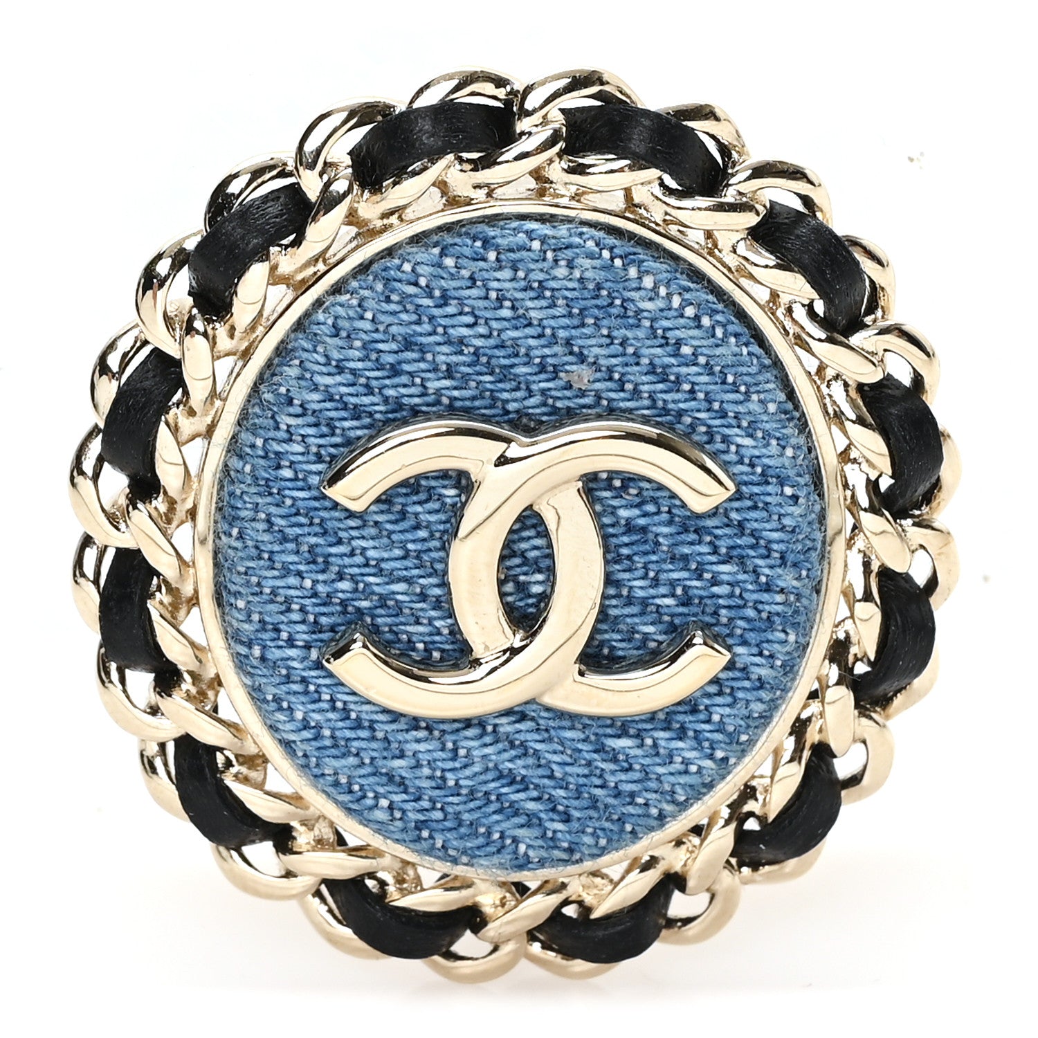 Chanel Metal Lambskin Denim CC Brooch Gold Blue Black 1893878