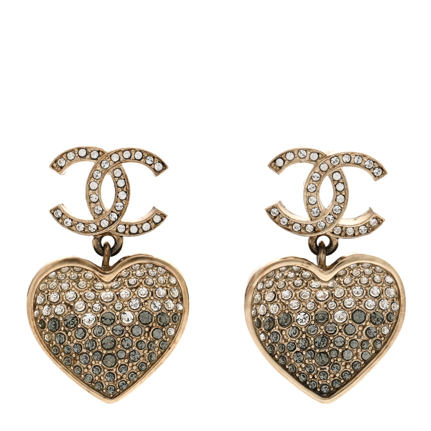 Crystal CC Resin Heart Drop Earrings Black Gold