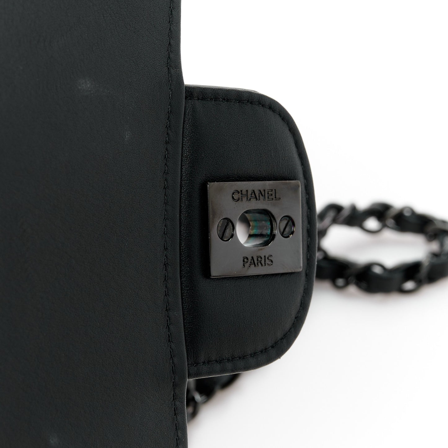 Patent Calfskin Quilted Mini Square Flap So Black