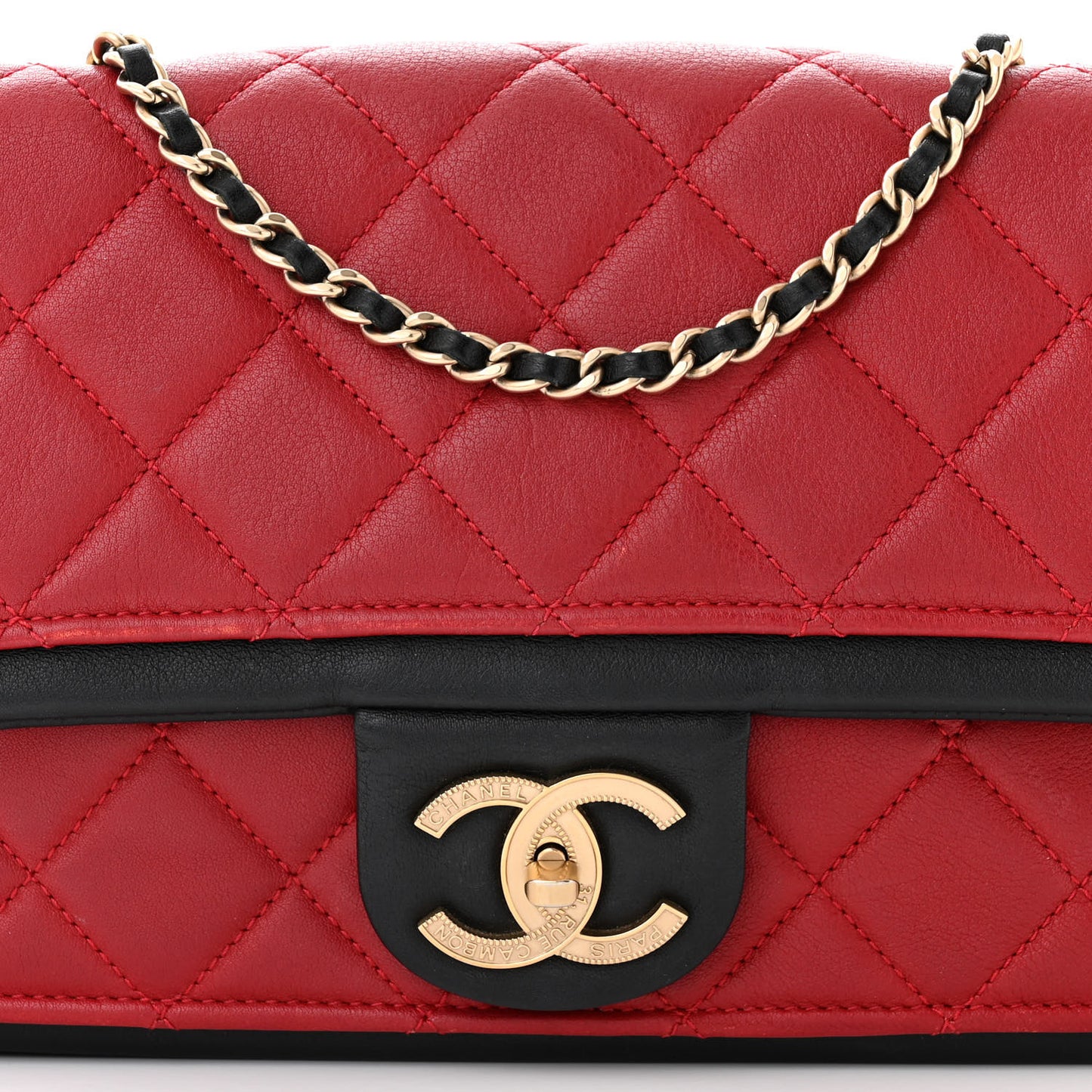 Calfskin Quilted Medium Graphic Flap Red Black
