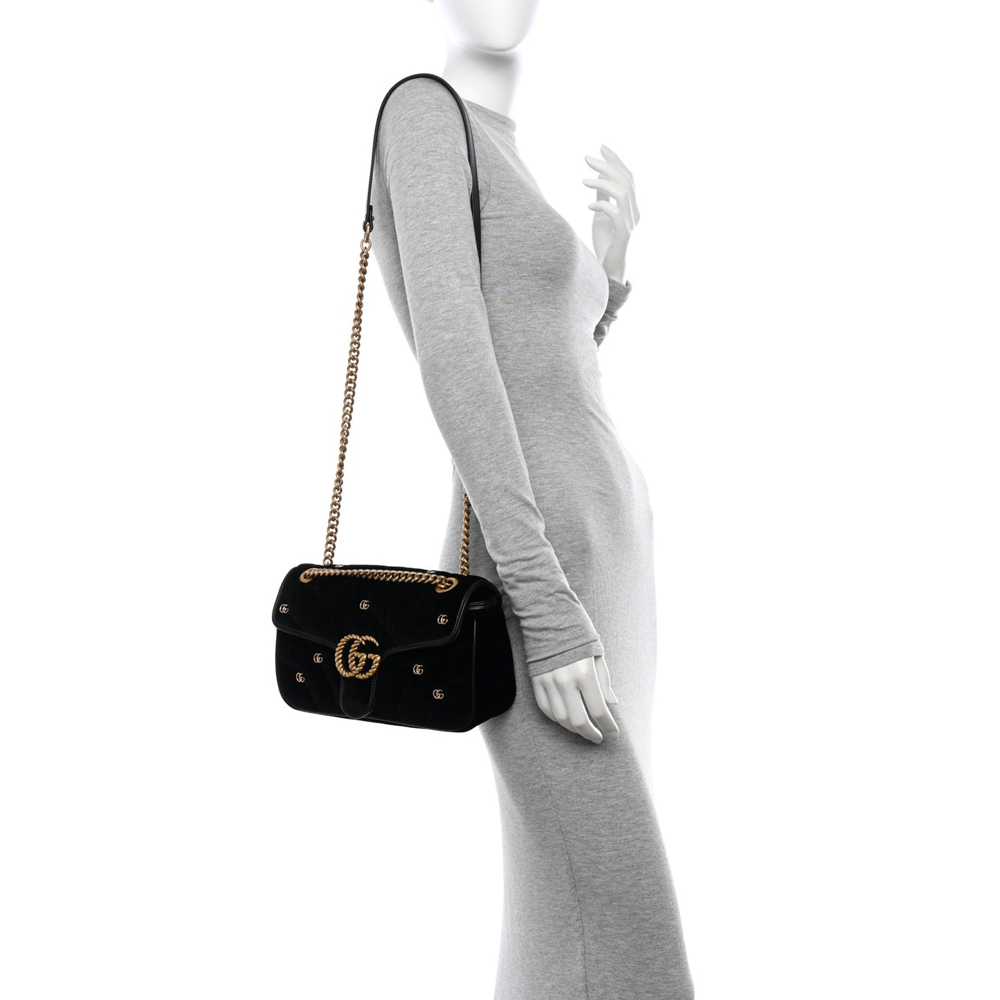 Velvet Matelasse Double G Studs Small Torchon GG Marmont Shoulder Bag Black