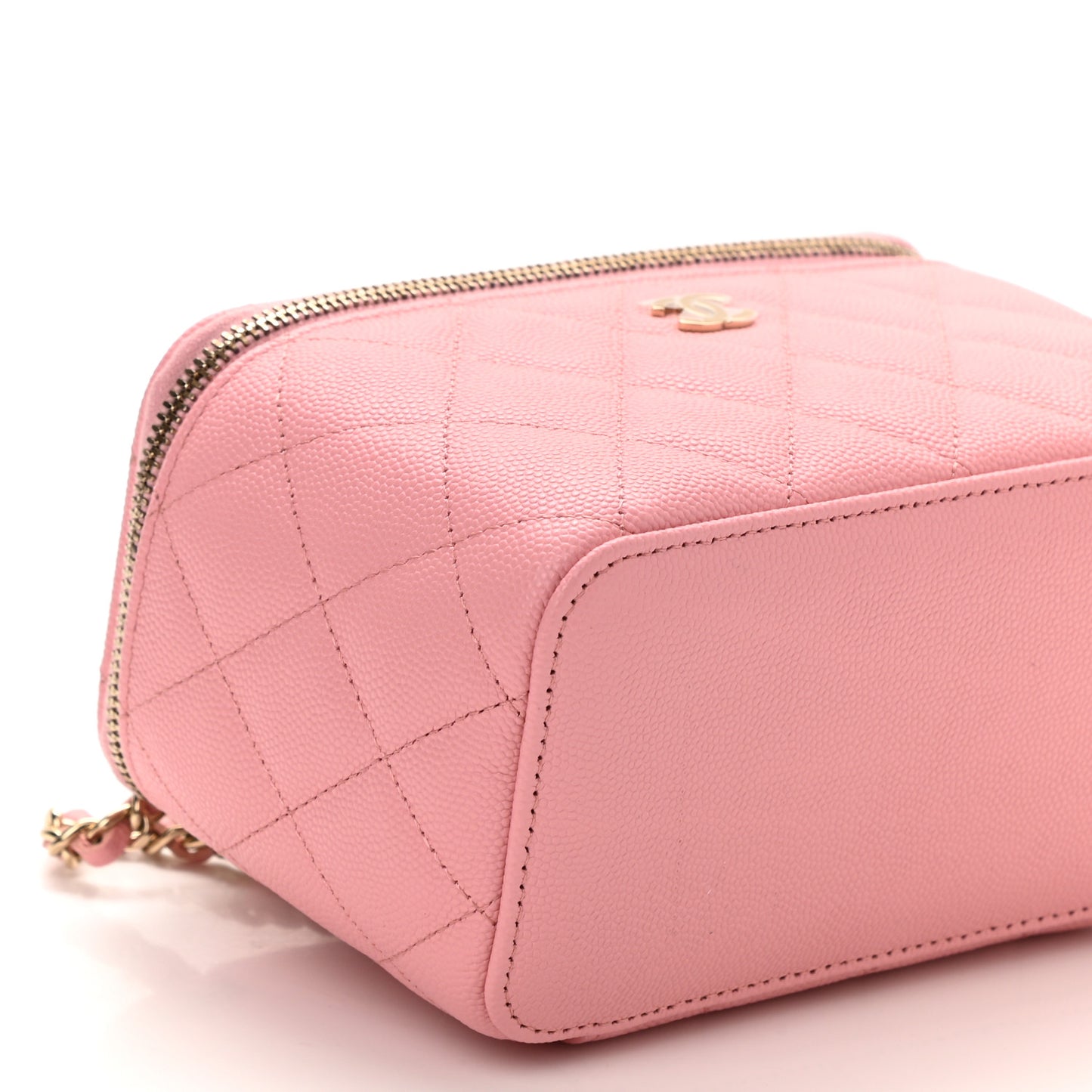 Caviar Quilted Small Vanity Case With Chain Pink