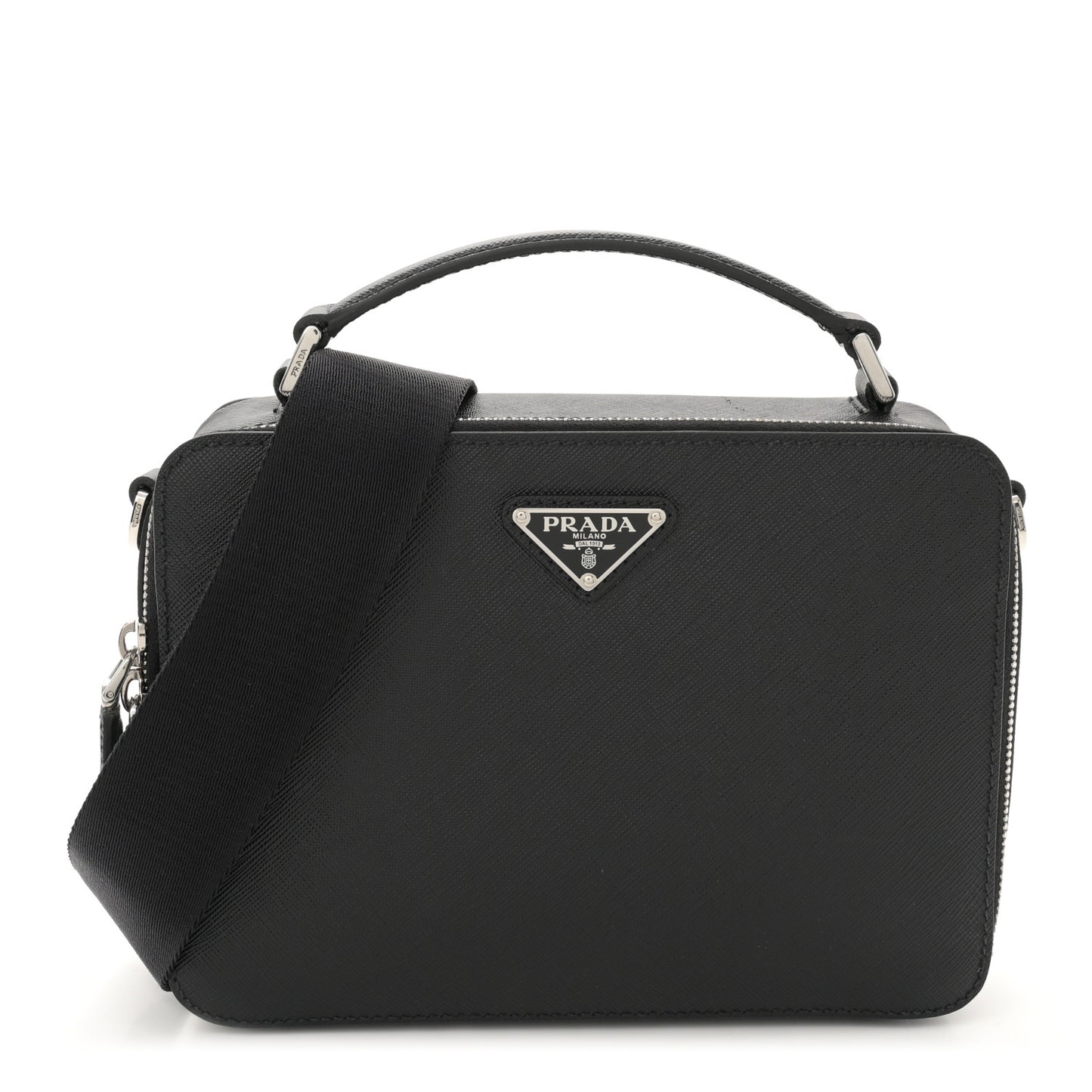 Saffiano Travel Medium Brique Crossbody Bag Black