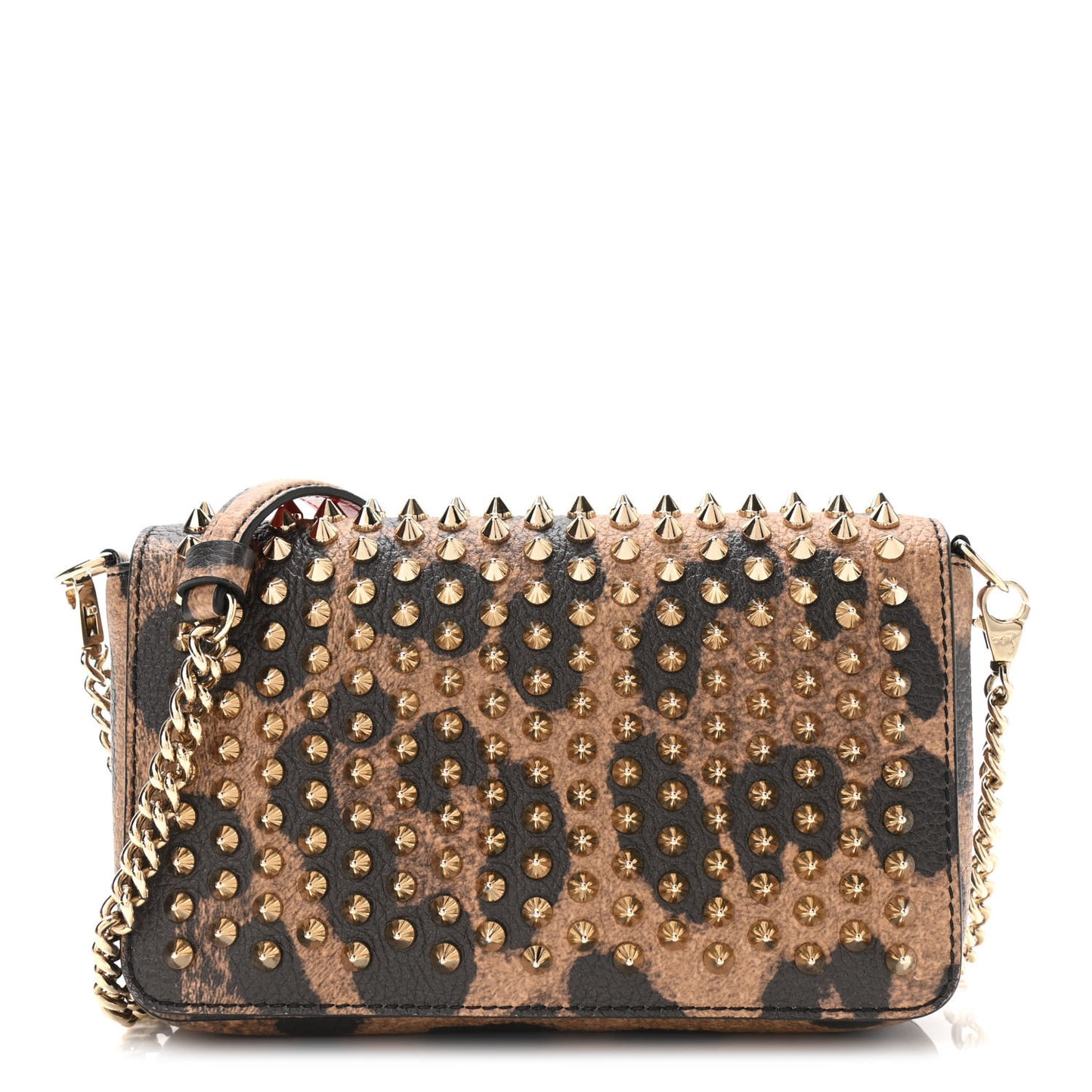 Calfskin Empire Leopard Spiked Zoompouch Crossbody Brown Gold