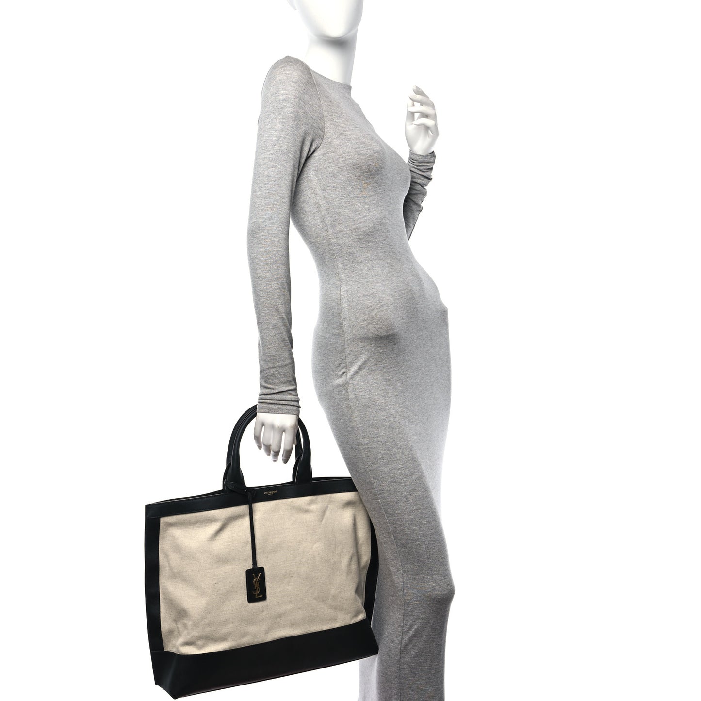 Calfskin Linen Two Tone Cabas Tote Black