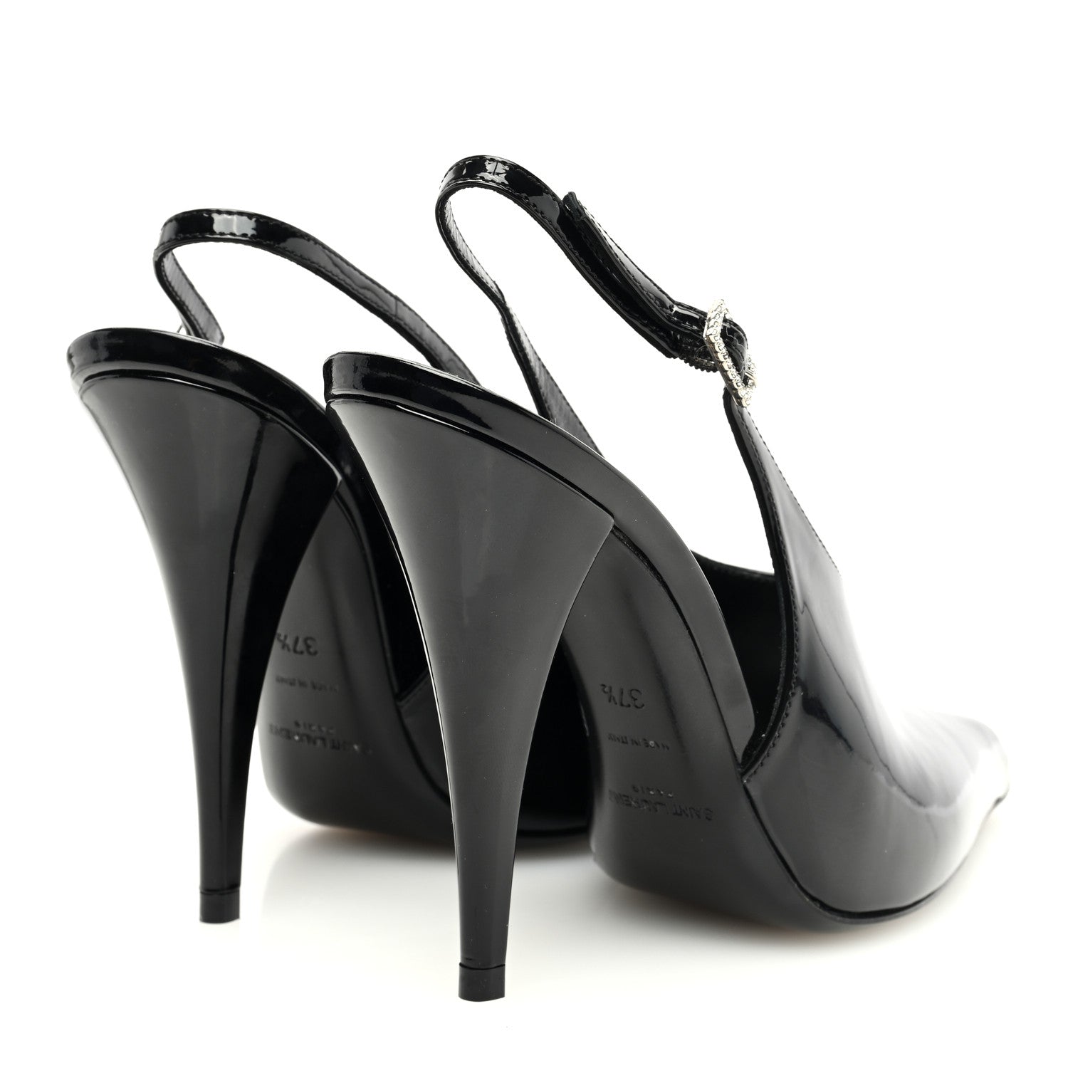 Saint Laurent Patent Calfskin Nico 110 Slingback Pumps 37.5 Black 4 of 7