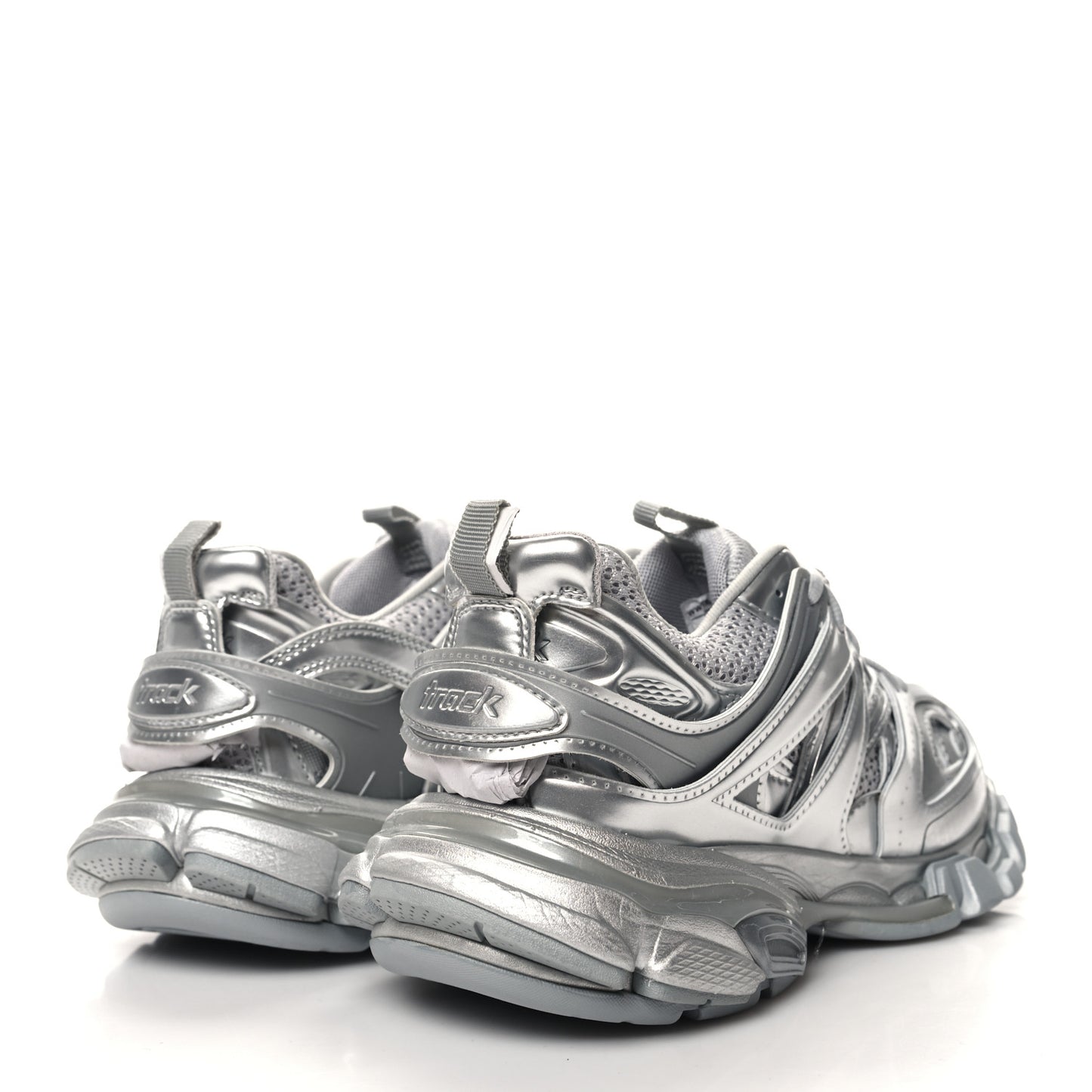 Metallic Calfskin Mesh Nylon Womens Track Sneakers 36 Silver