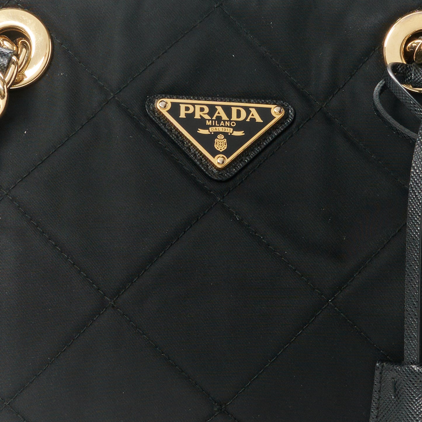 Re-Nylon Impunturato Saffiano Triangle Stitched Re-Edition 1995 Chaine Large Shoulder Bag Black