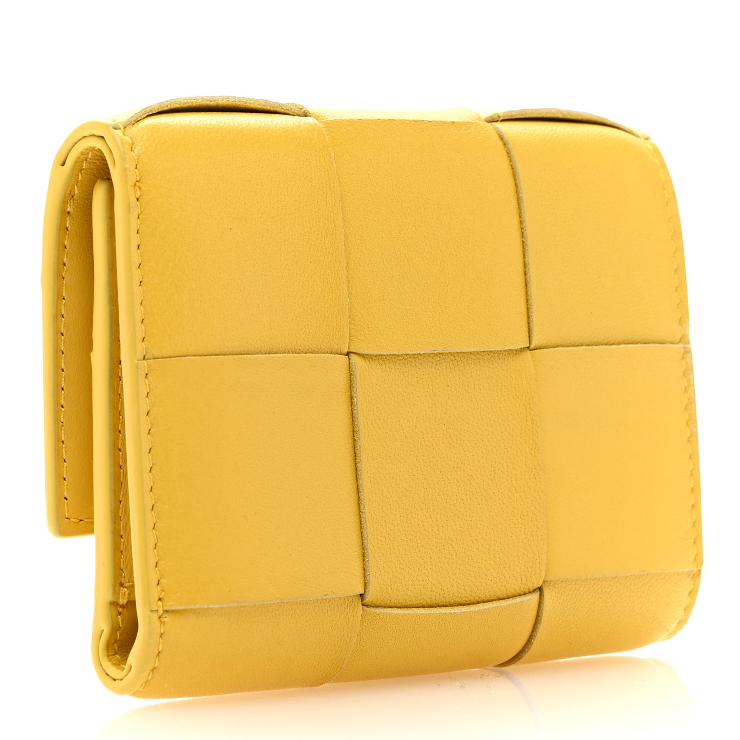 Nappa Calfskin Maxi Intrecciato Cassette Tri-Fold Wallet Buttercup