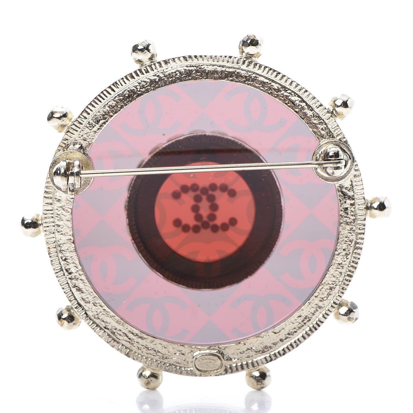 Resin Crystal Pearl CC Brooch Red Gold