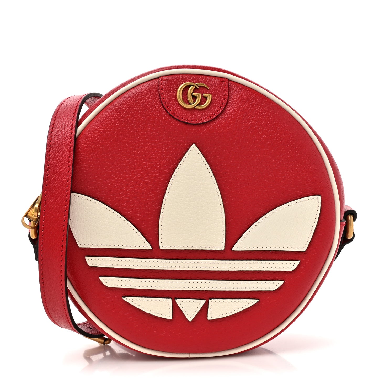 X ADIDAS Calfskin Small Ophidia Round Shoulder Bag White Red