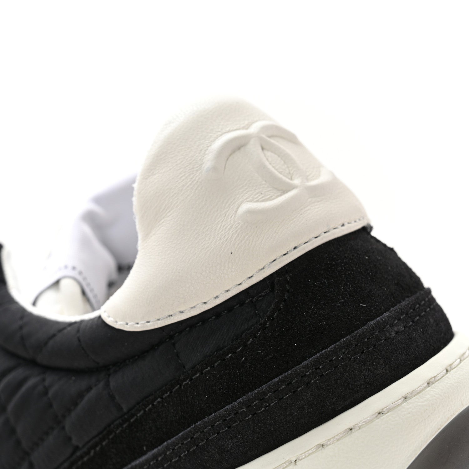 Chanel Suede Fabric Calfskin Womens CC Sneakers 35.5 Black White 9 of 12