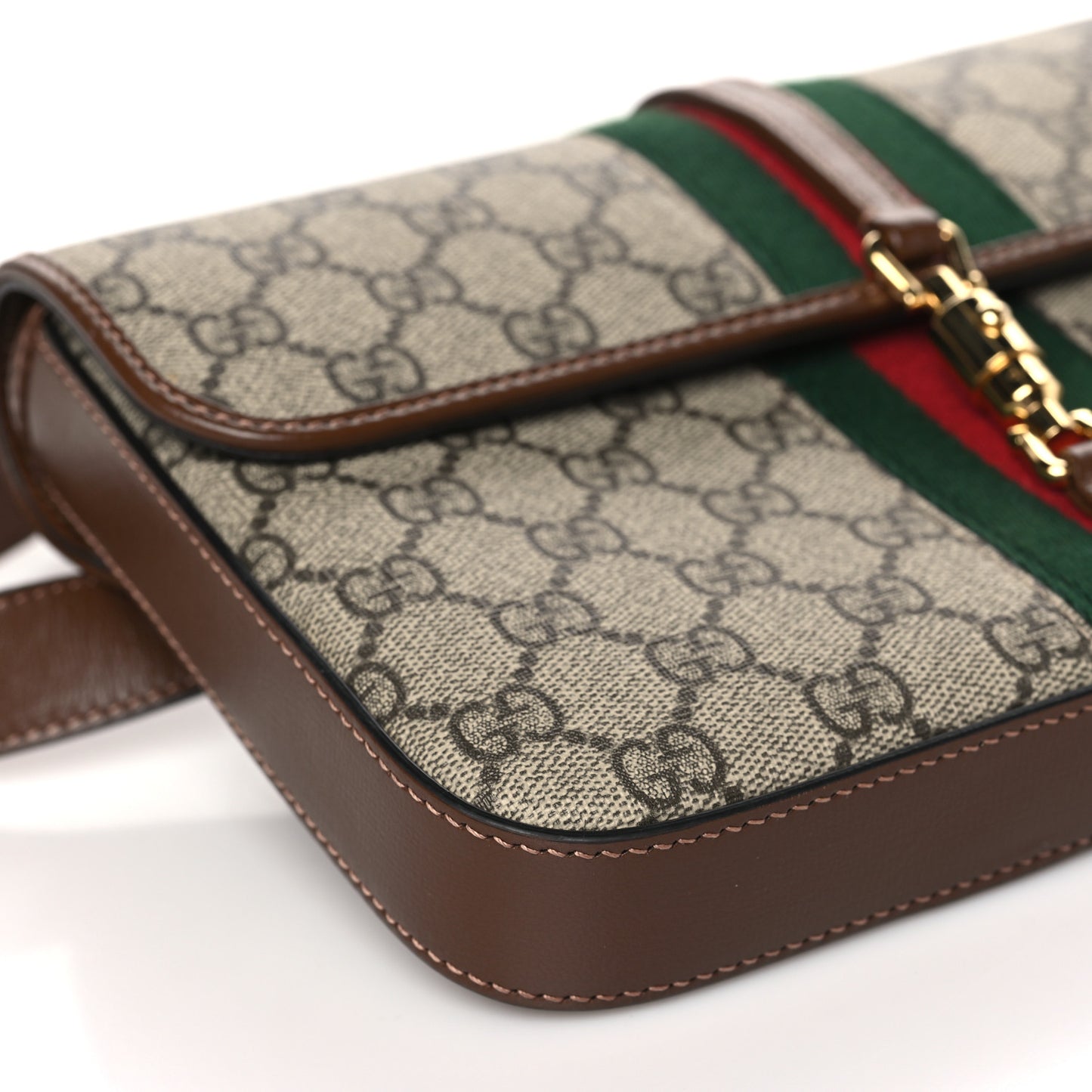 GG Supreme Monogram Azalea Calfskin Web Jackie 1961 Belt Bag 80 32 Beige Ebony Brown Sugar