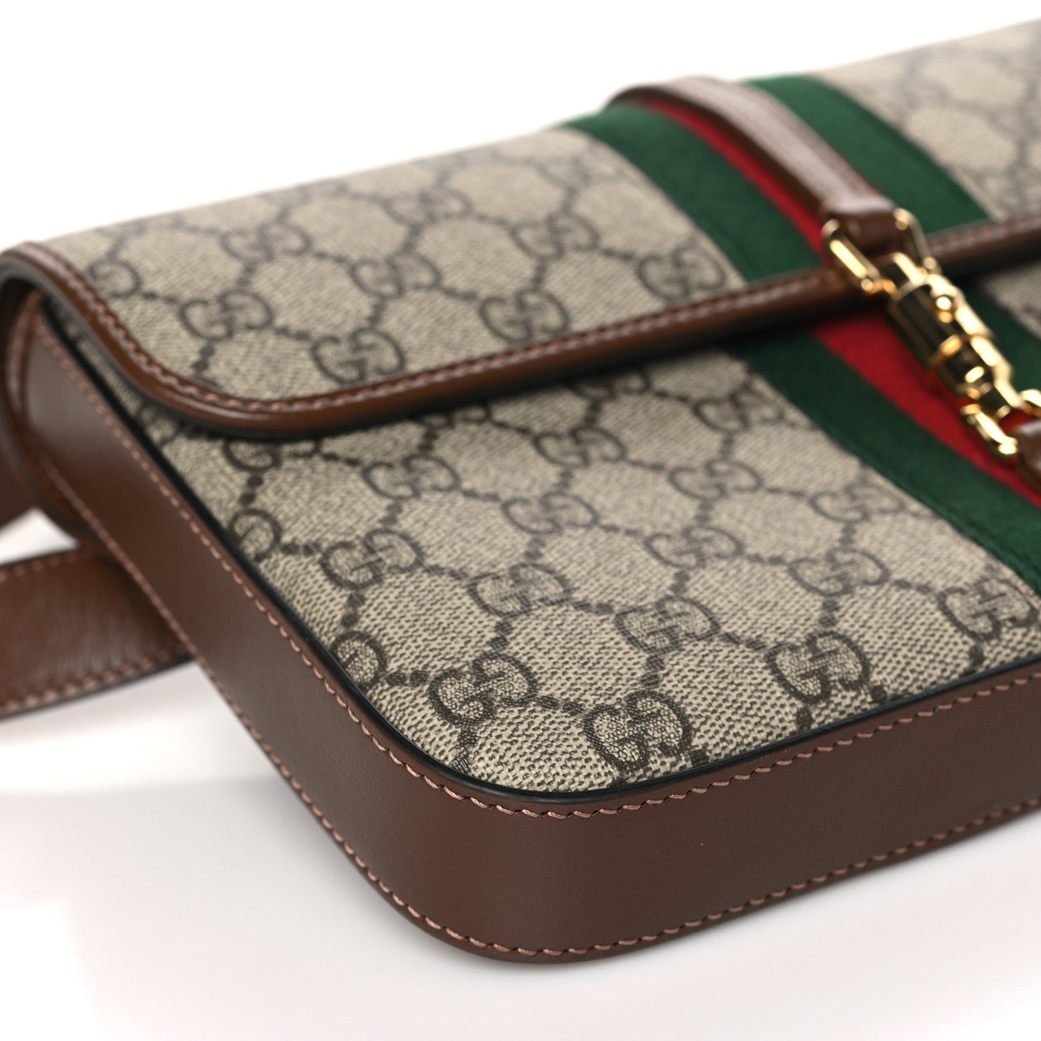 Gucci GG Supreme Monogram Azalea Calfskin Web Jackie 1961 Belt Bag 80 32 Beige Ebony Brown Sugar 9 of 10