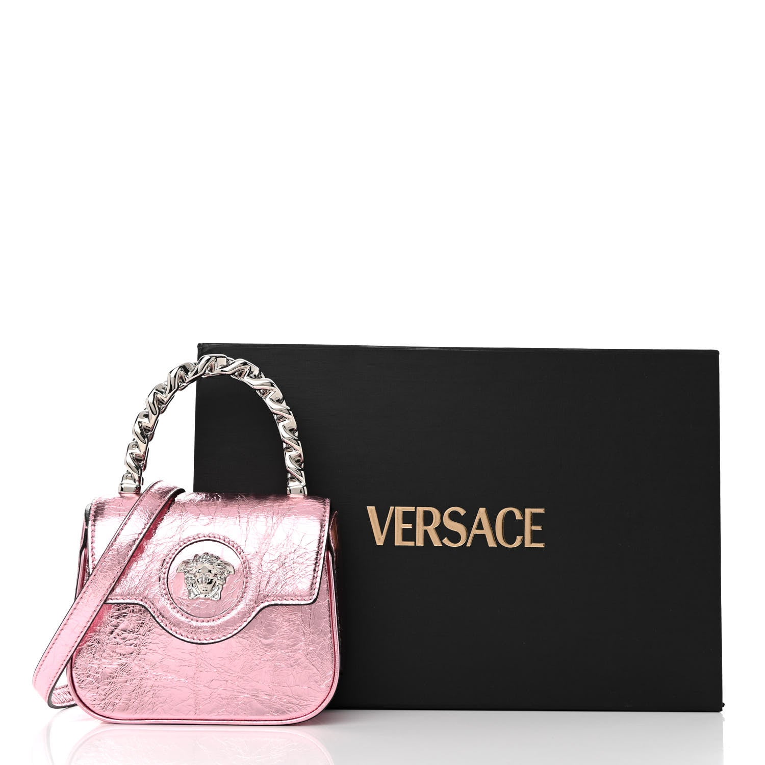 Versace Metallic Crackled Lambskin Mini La Medusa Bag Pink 11 of 11