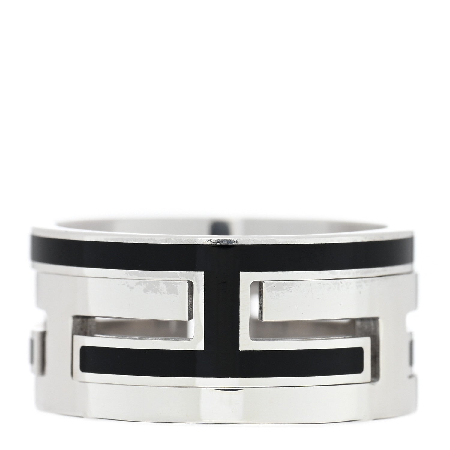 Hermes Sterling Silver Enamel Move H Ring 53 6.25 Black 1 of 4