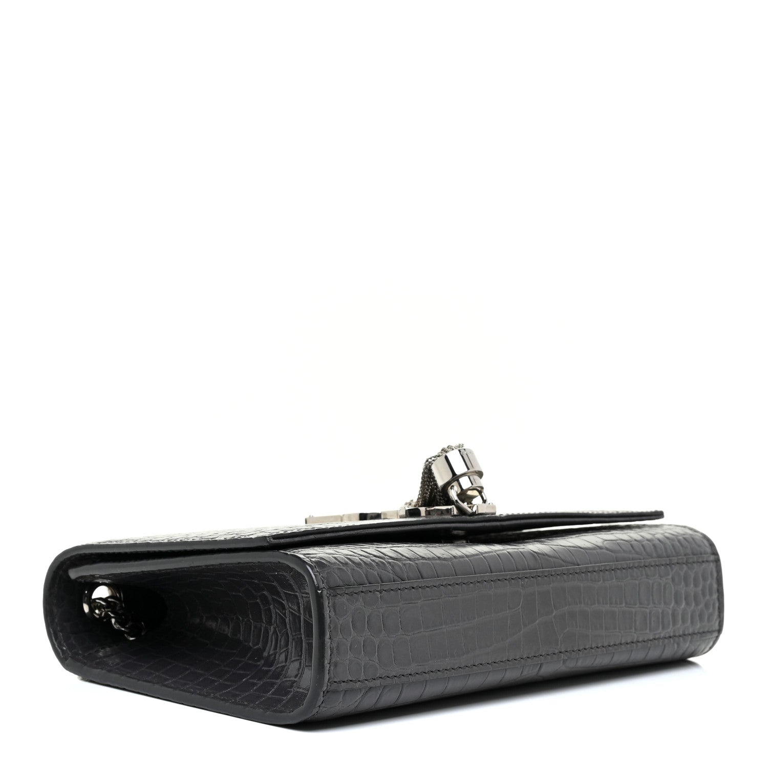 Saint Laurent Calfskin Crocodile Embossed Medium Classic Monogram Kate Tassel Satchel Dark Grey 3 of 11