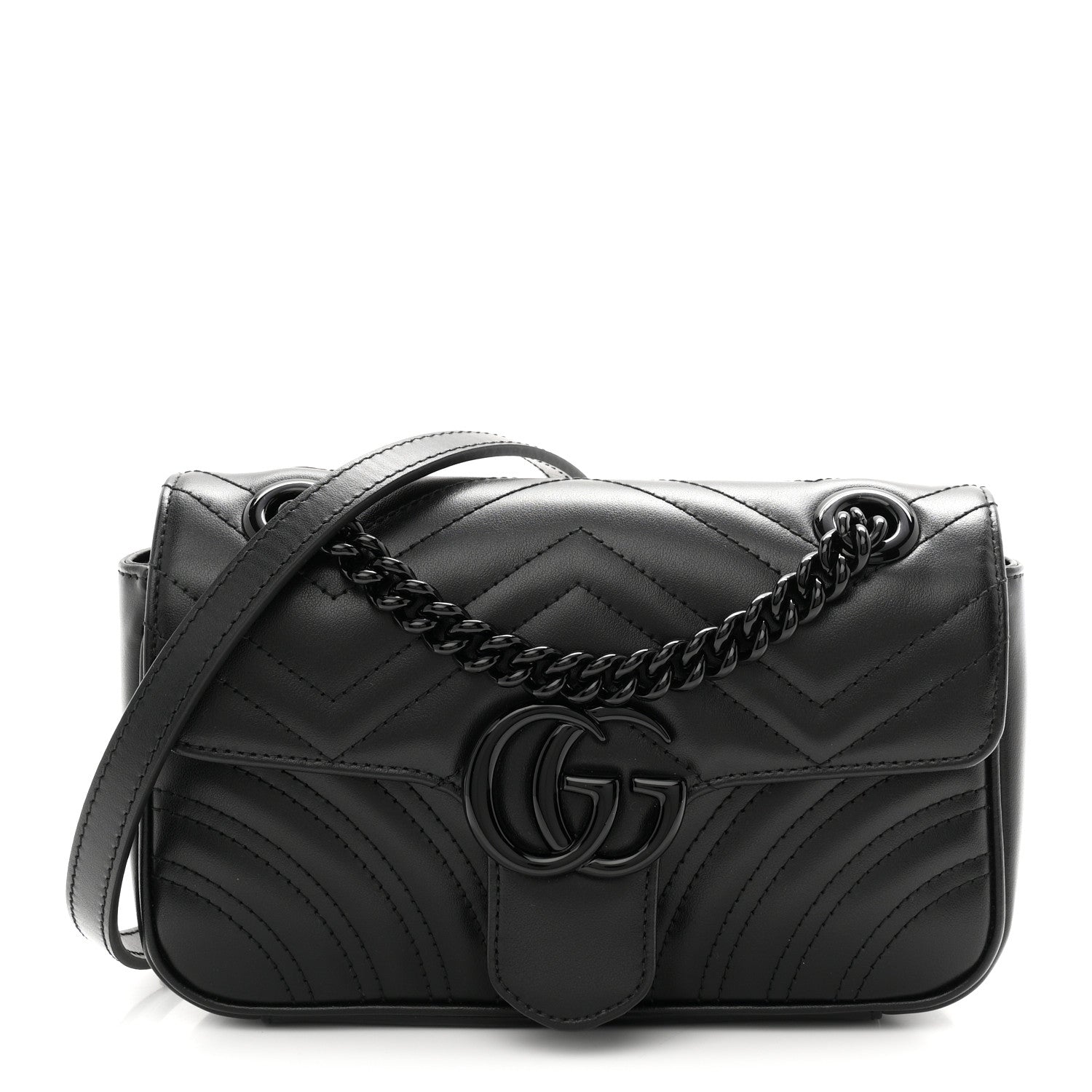 Gucci Calfskin Matelasse Monochrome Mini GG Marmont Shoulder Bag Black 1908082 – FASHIONPHILE