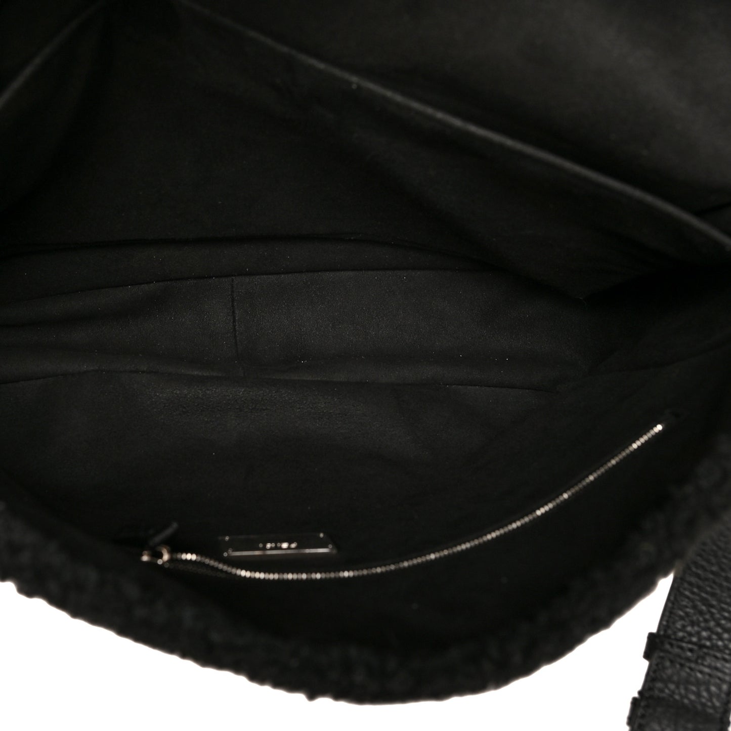Shearling Calfskin Large Baguette Messenger Bag Black Giallo
