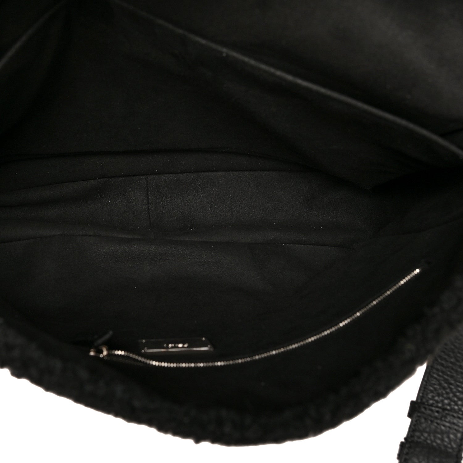 Fendi Shearling Calfskin Large Baguette Messenger Bag Black Giallo 5 of 9