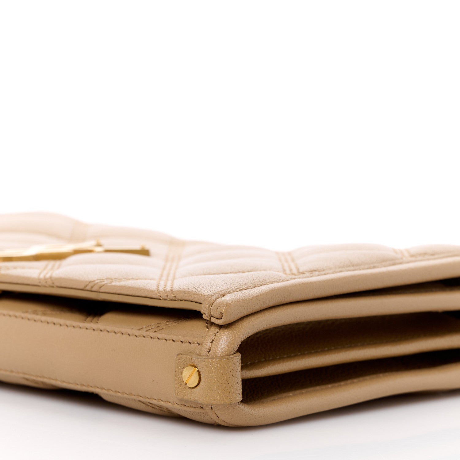 Saint Laurent Lambskin Diamond Quilted Becky Chain Wallet Natural Tan 10 of 13