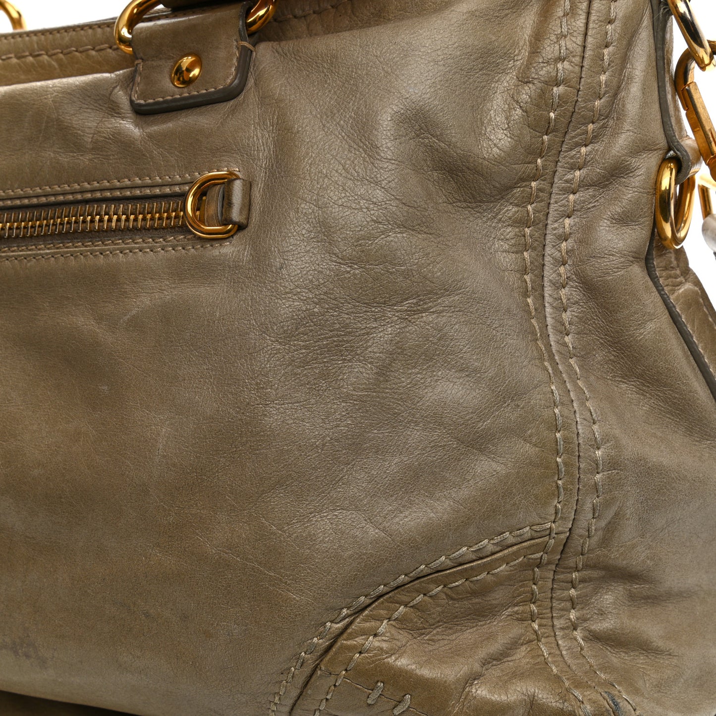 Vitello Shine Shopping Satchel Cammeo