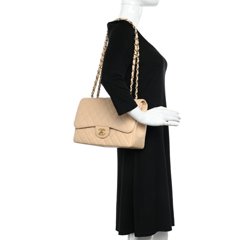 Caviar Quilted Jumbo Single Flap Beige Clair