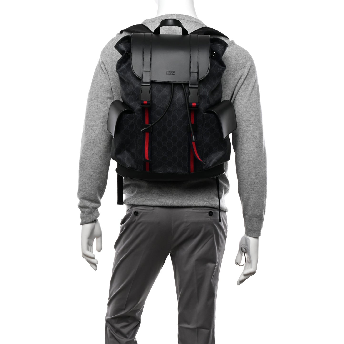 Soft GG Supreme Monogram Calfskin Web Double Buckle Backpack Black