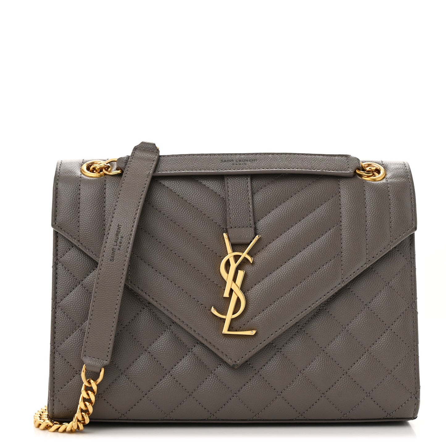 Grain De Poudre Textured Mixed Matelasse Medium Triquilt Monogram Satchel Fog