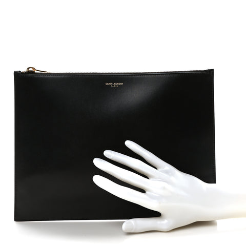 Calfskin Medium Zip Clutch Black
