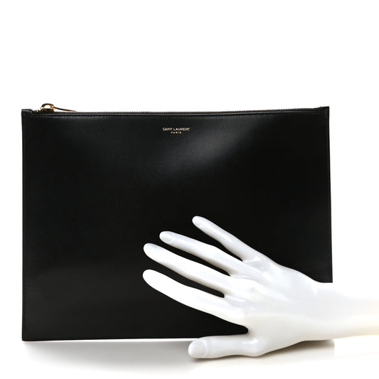 Calfskin Medium Zip Clutch Black