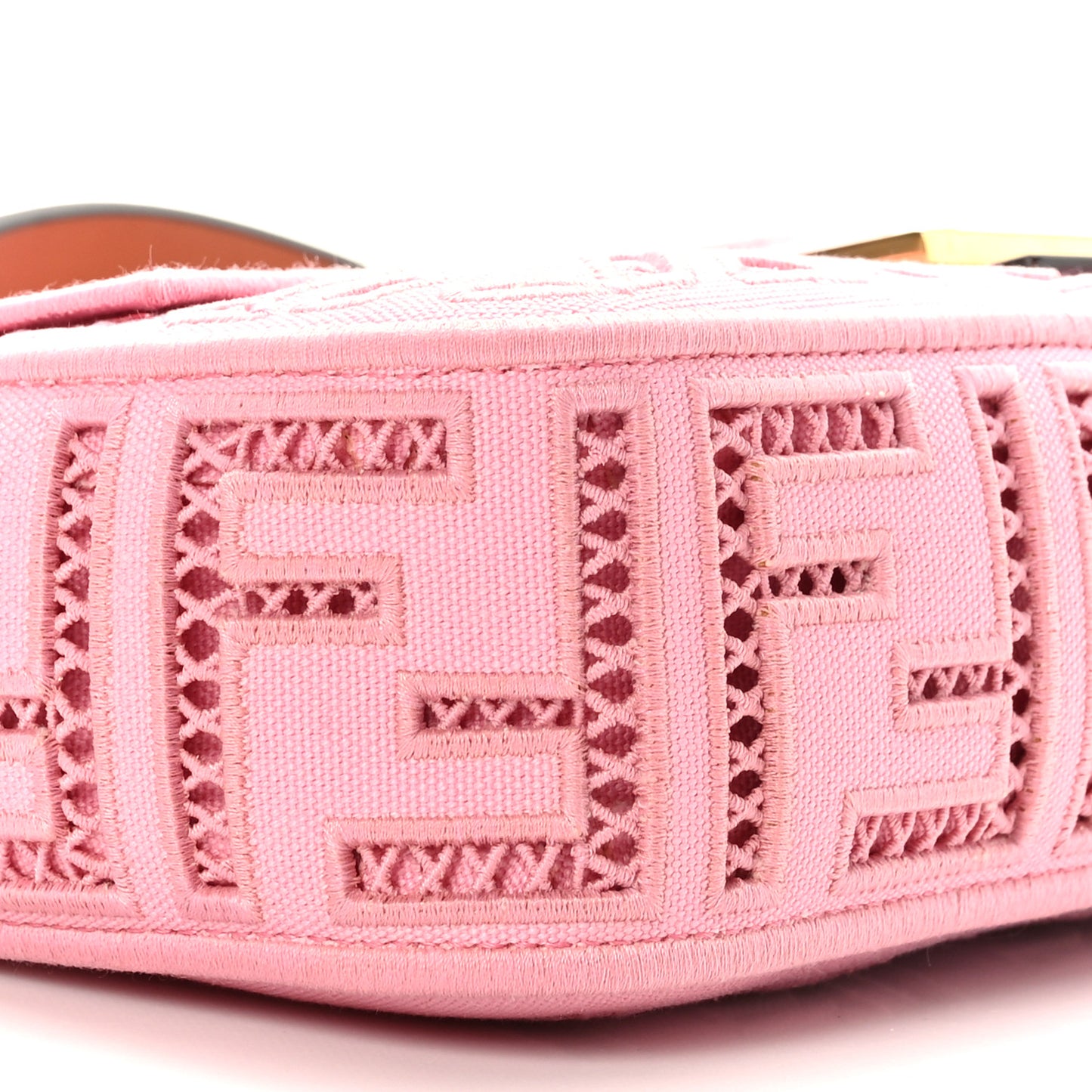 Canvas Cuoio Agata FF Ajour Embroidered Baguette Ciclamino Cuoio