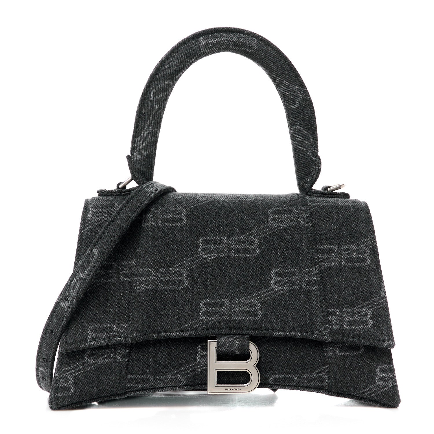 Balenciaga Washed Denim BB Monogram Small Hourglass Top Handle Bag Black 1 of 11