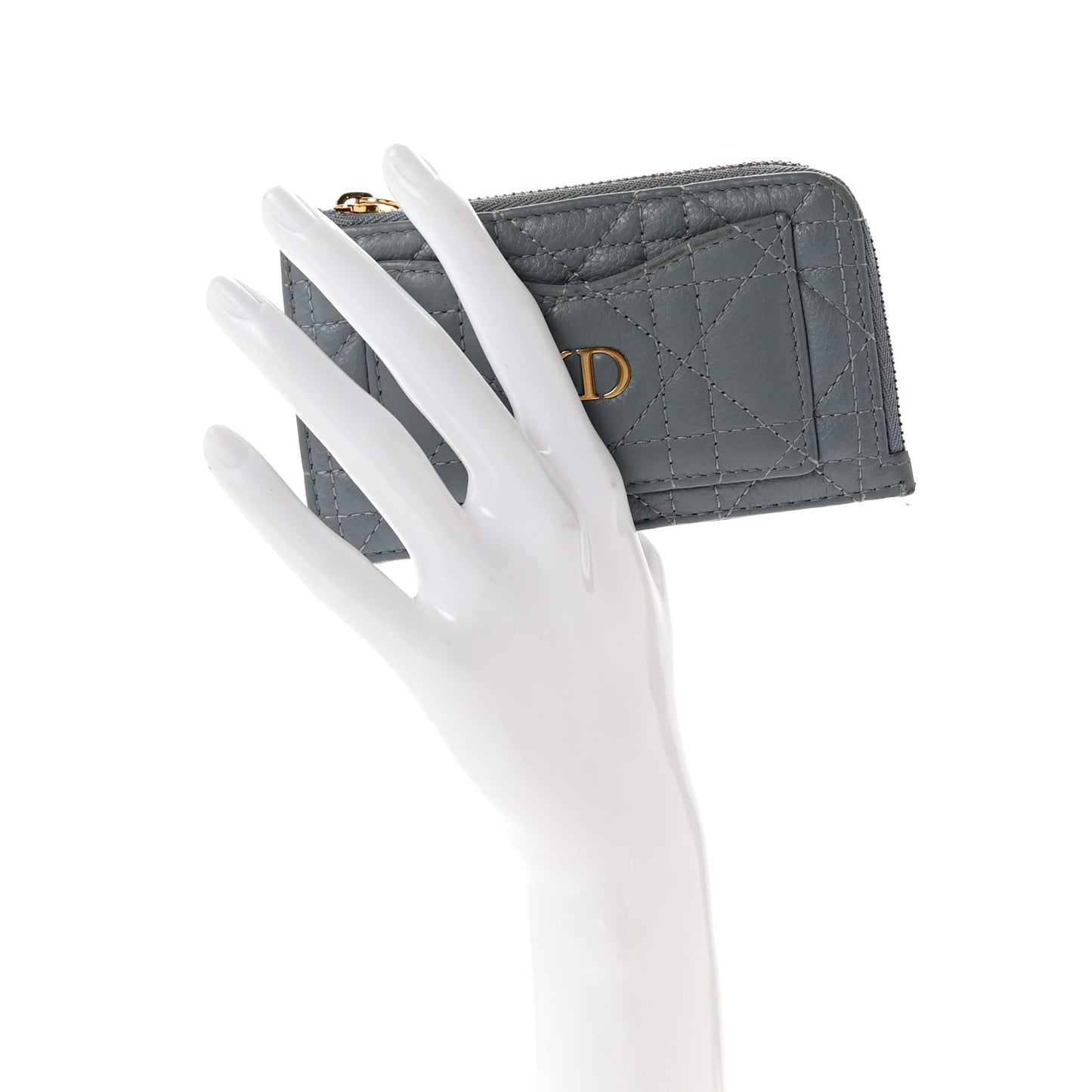 Supple Calfskin Cannage Caro Cosmos Zipped Card Holder Cloud Blue