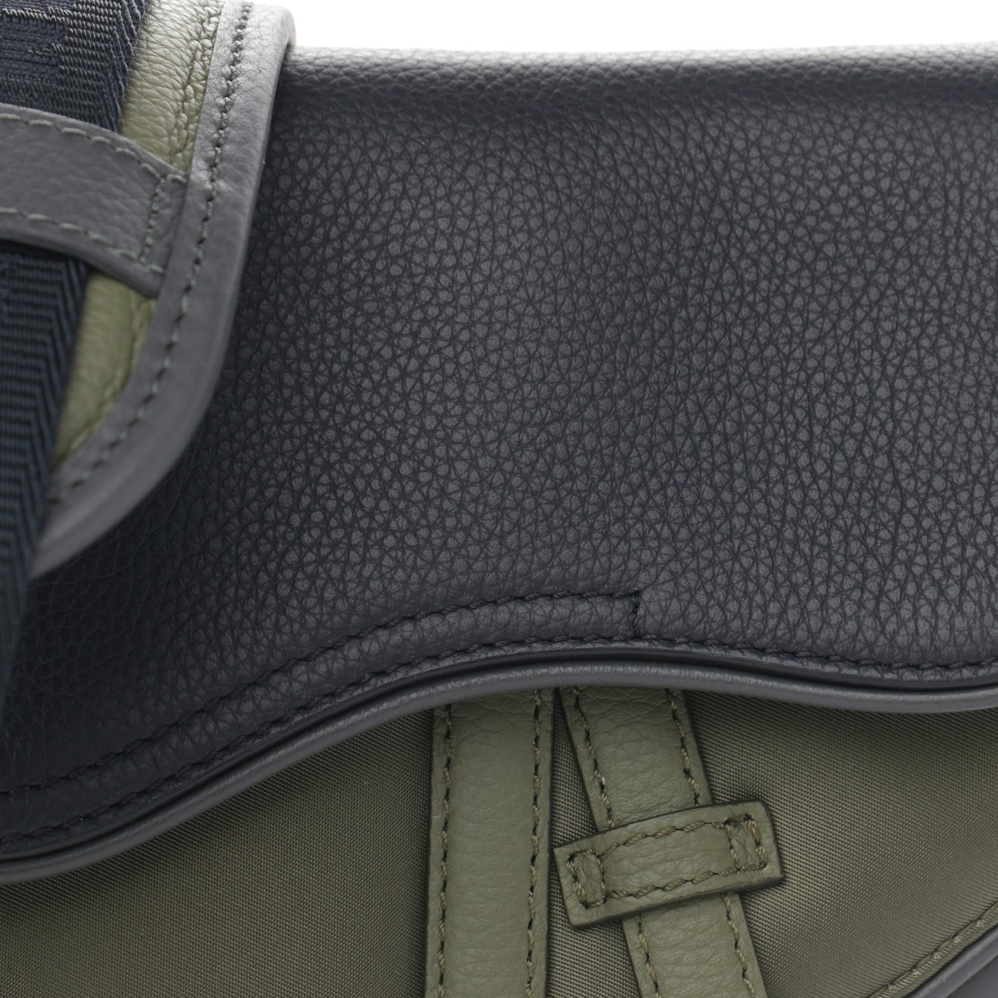 X SACAI Grained Calfskin Technical Fabric Mens Saddle Bag Olive Navy Blue