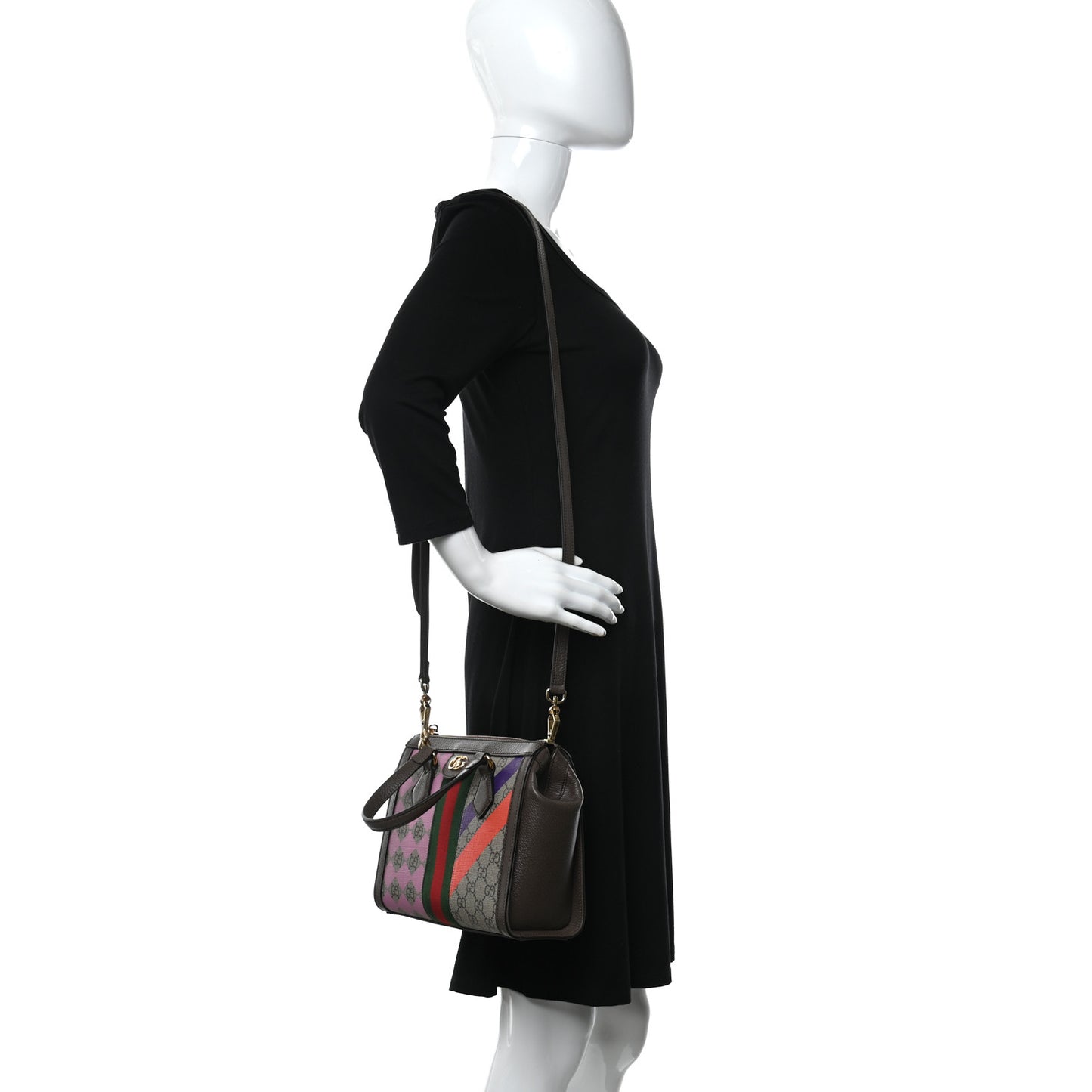 GG Supreme Monogram Equestrian Web Small Ophidia Tote Bag Beige Multicolor New Acero