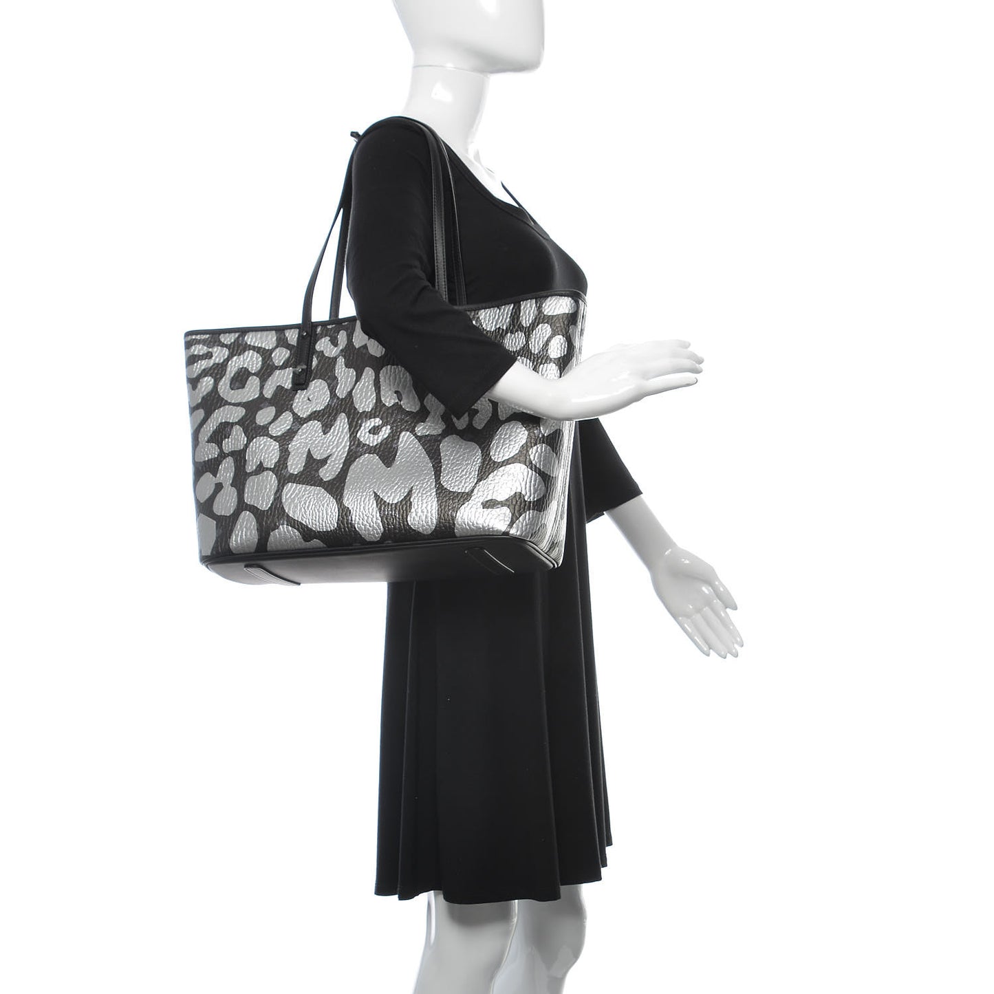Visetos Metallic Leopard Print Medium Anya Shopper Tote Black