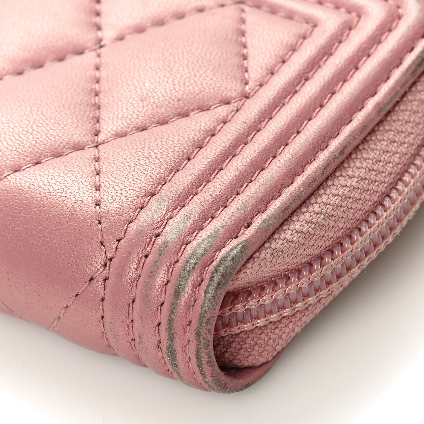 Metallic Lambskin Quilted Boy Zip Around Coin Purse Wallet Pink