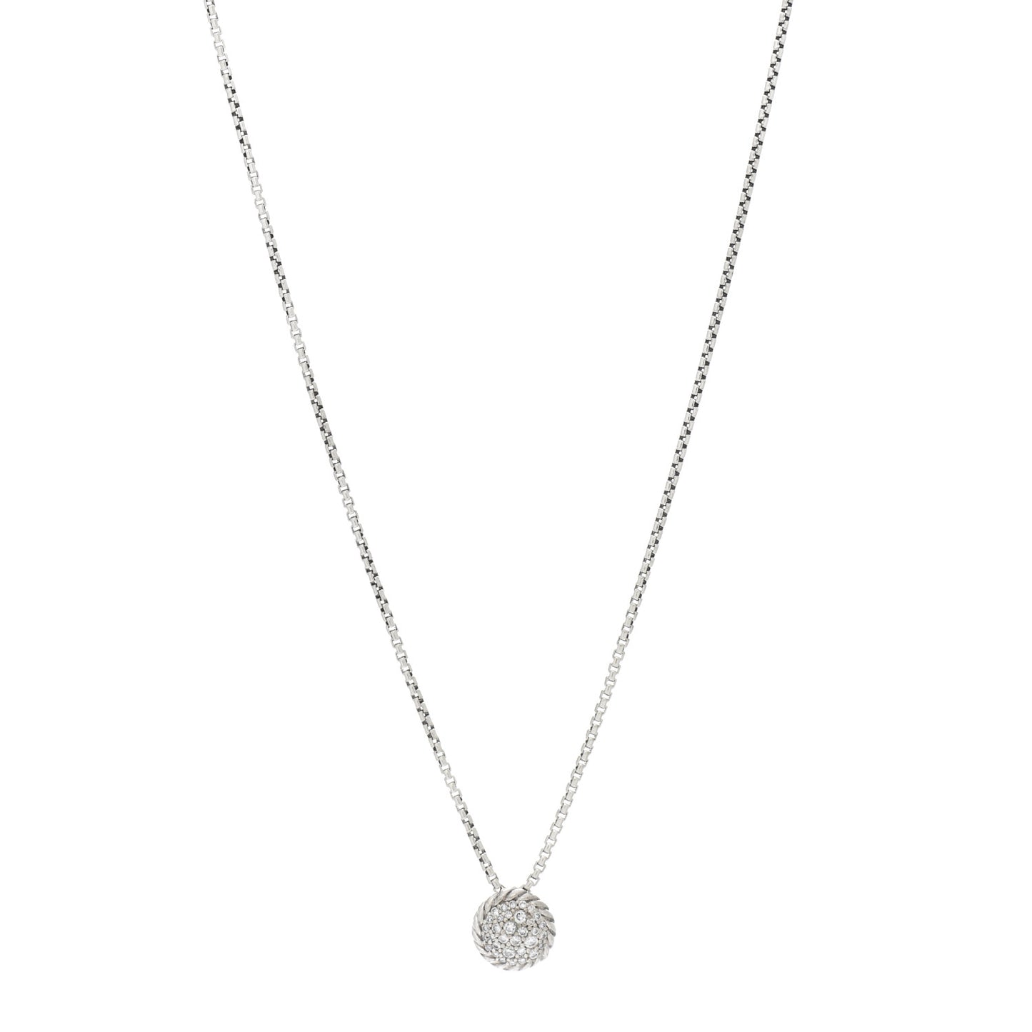 Sterling Silver Diamond 9mm Petite Pave Pendant Necklace