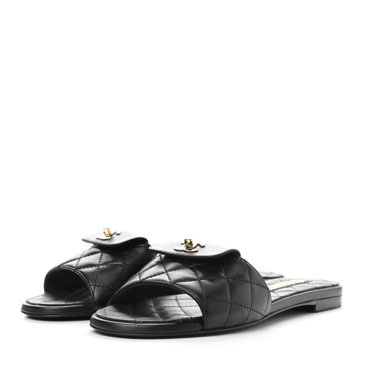 Chanel Lambskin Quilted CC Turnlock Sandals 36 Black 3 of 8