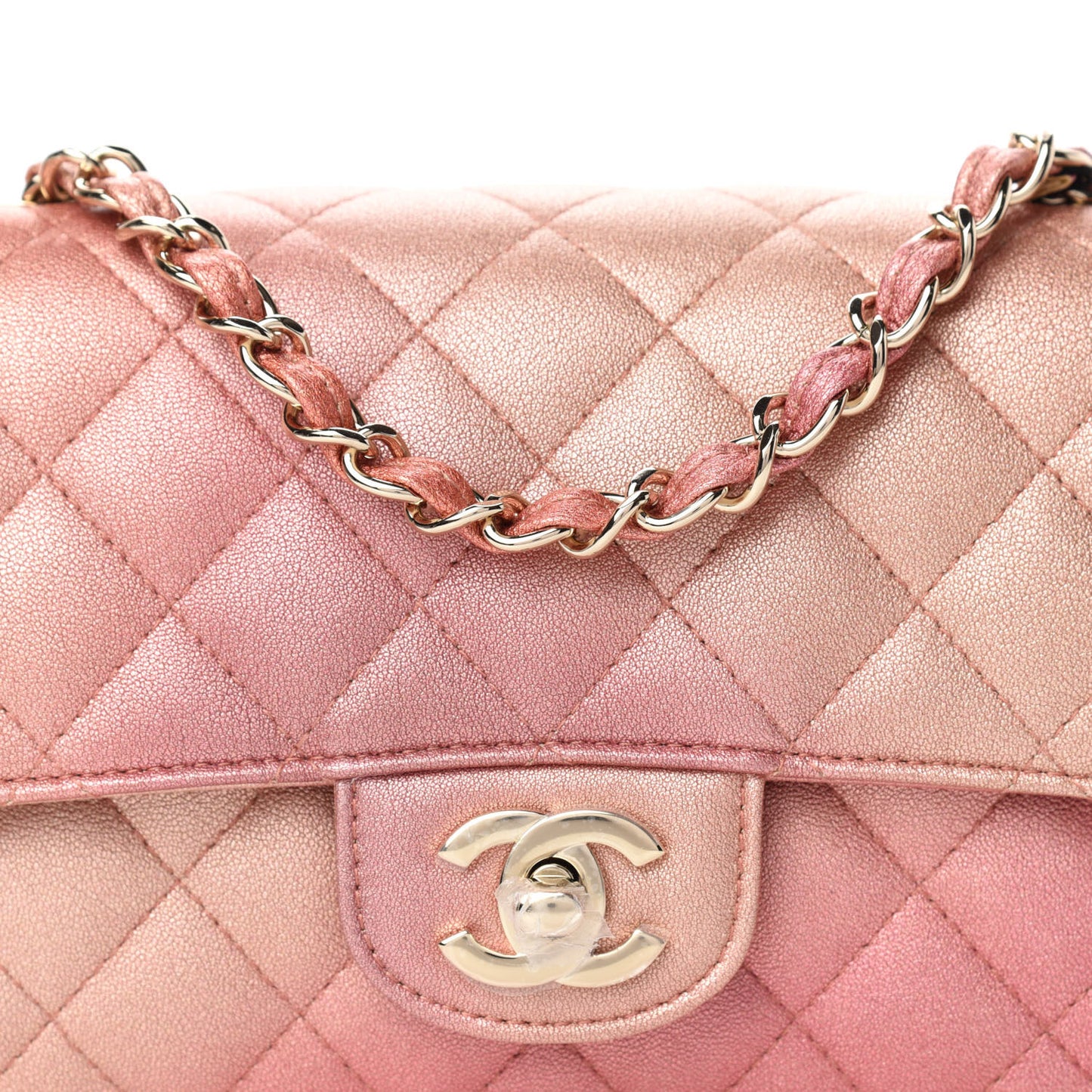 Metallic Lambskin Quilted Ombre Mini Rectangular Flap Pink