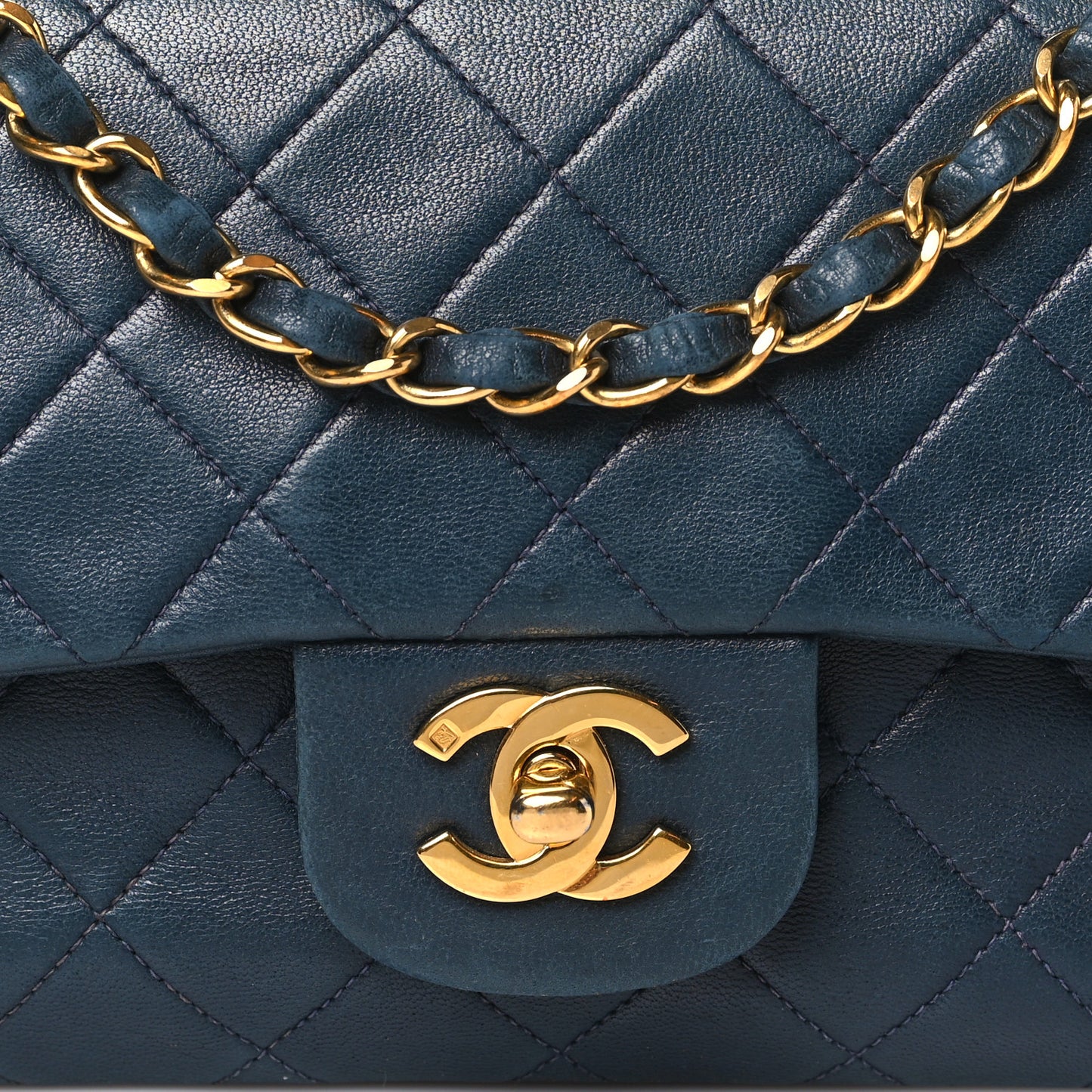Lambskin Quilted Medium Double Flap Navy