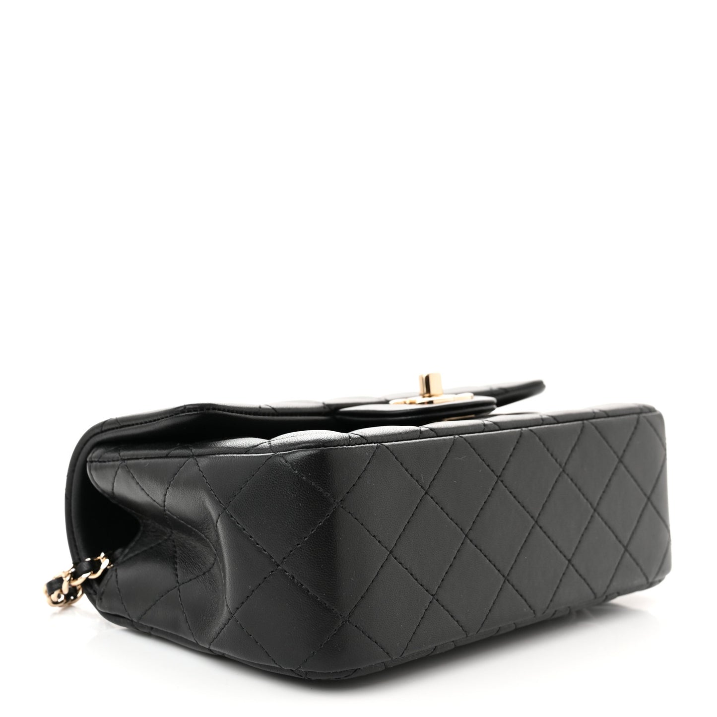Lambskin Quilted Mini Top Handle Rectangular Flap Black