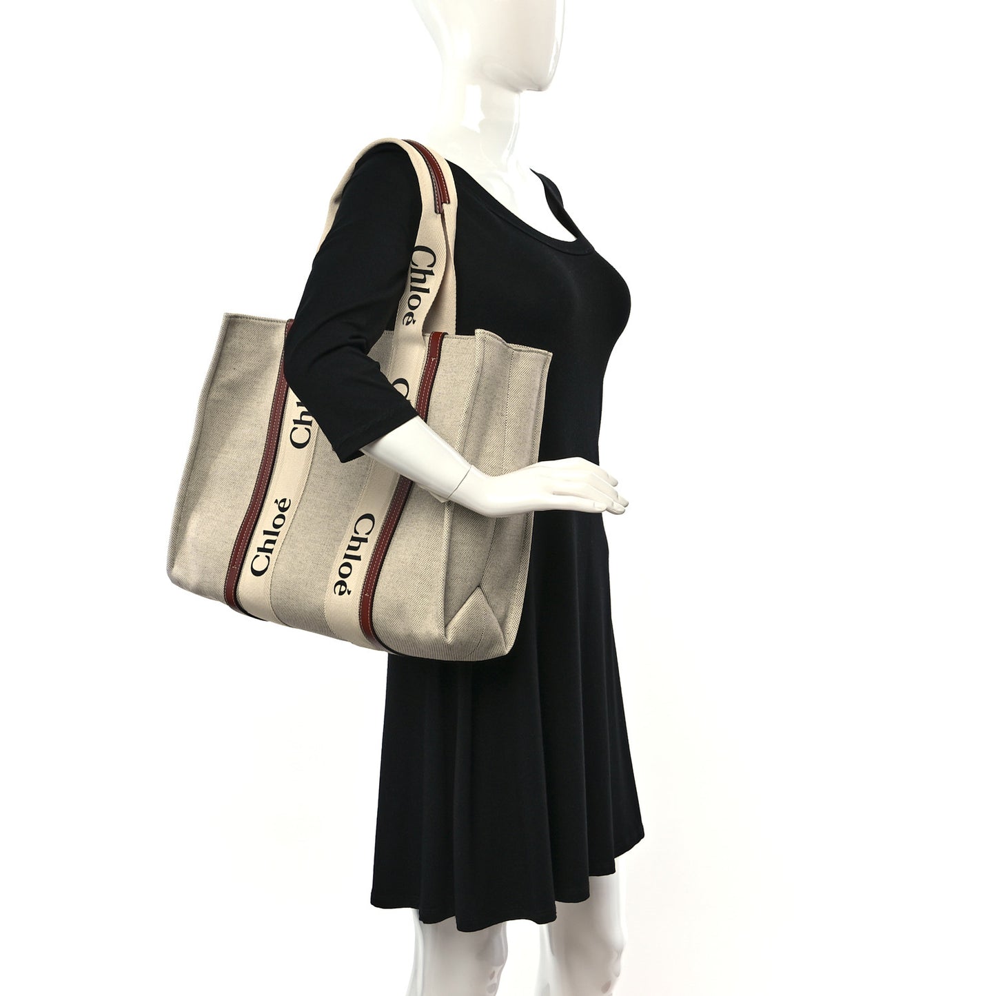 Cotton Calfskin Large Woody Ribbon Tote White Brown