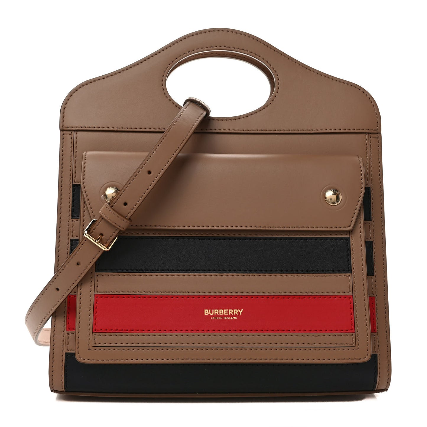 Smooth Calfskin Striped Mini Pocket Bag Camel