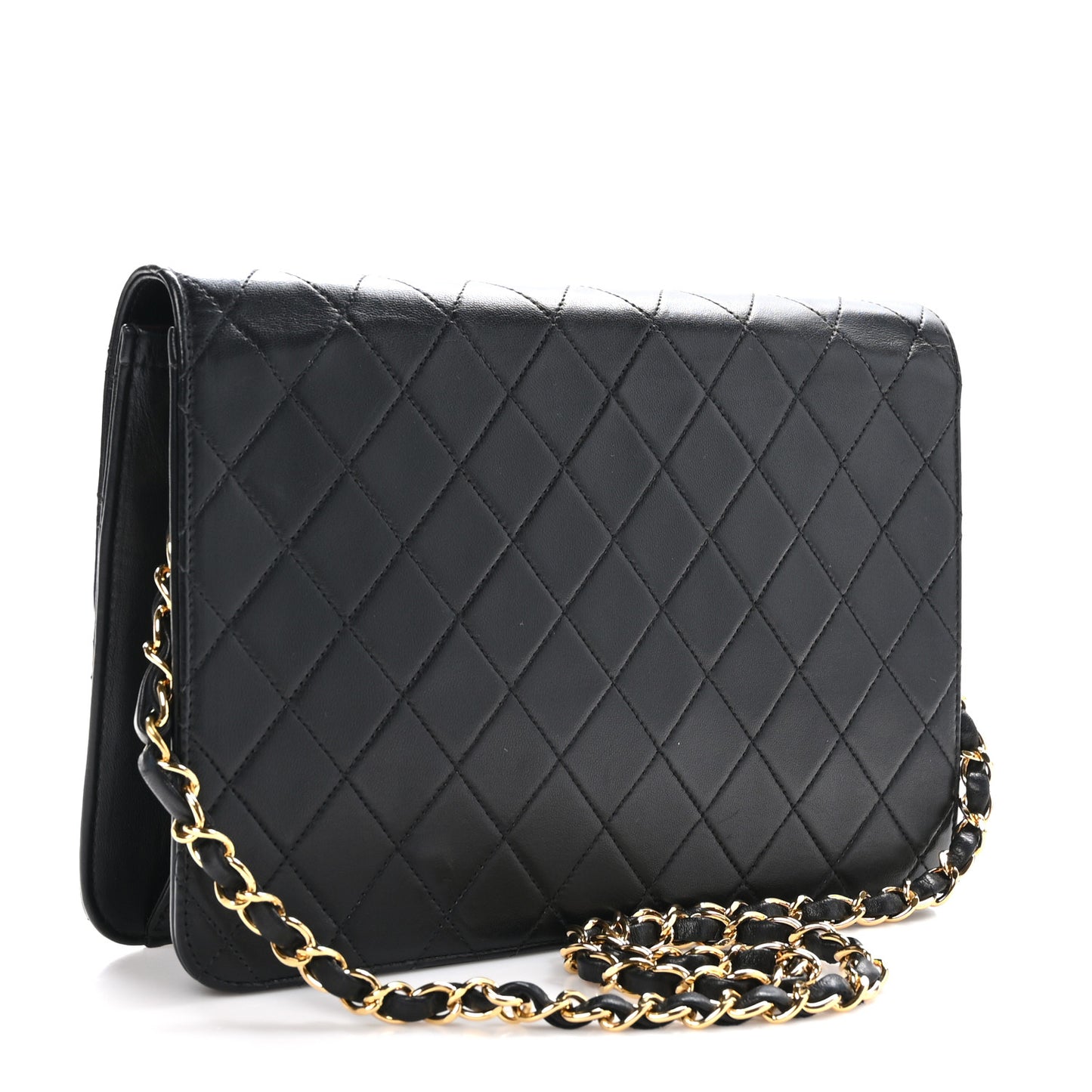 Lambskin Quilted Clutch With Chain Flap Black