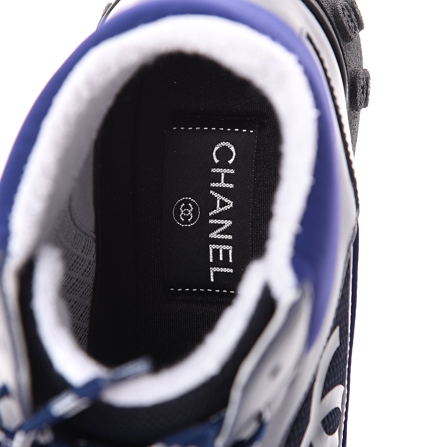 Chanel Calfskin Mesh Lycra Womens Logo High Top Sneakers 37 Navy 6 of 7